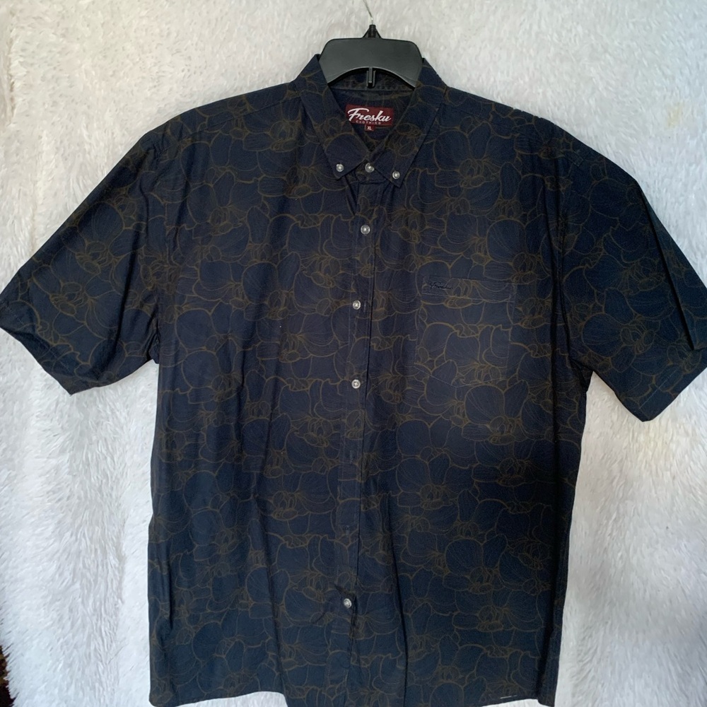 Dark Blue Floral Casual Button Down Shirt